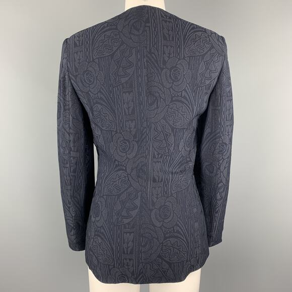 GIORGIO ARMANI Size 0 Navy Jacquard V Neck Jacket - Picture 6 of 7